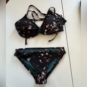Carve Designs Black Feather Floral Bikini